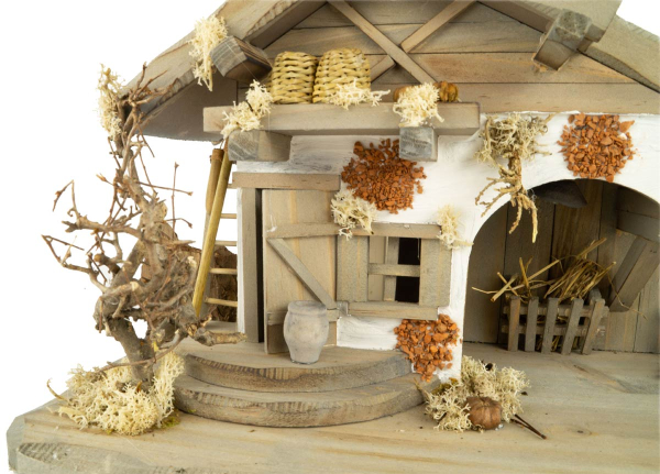 Festliche Weihnachtskrippe Moorsbrunn inkl. 12-tlg. Figurensatz F 650-7, Maße Krippe: ca. 40 x 20 x 22 cm